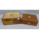 19th century mahogany witting box and a smaller rosewood veneered box, larger 35 x 15cm (2)