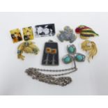Vintage costume jewellery to include a Danish pewter pendant necklace, Trifari paste set brooches,