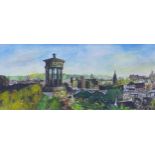 E. Taylor, ink and watercolour sketch of Edinburgh from Calton Hill, signed and framed under