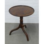 Small mahogany pedestal wine table with a circular dished top and tripod base, 58 x 58cm (a/f)