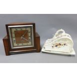 Art Deco mantle clock and a Staffordshire Avon pattern butter dish and stand (2)