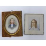 19th century portrait miniature of a gent, 9 x 12cm, and another of a lady, (2)