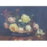 James Rowatt, a still life oil on canvas of roses, signed, under glass within an ornate frame, 34