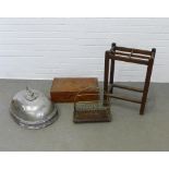 Late 19th and early 20th century mixed lot to include an oak stick stand, tool box, brass magazine