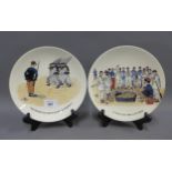 A pair of Sarreguemines transfer printed pottery plates, early 20th century, signed indistinctly (2)