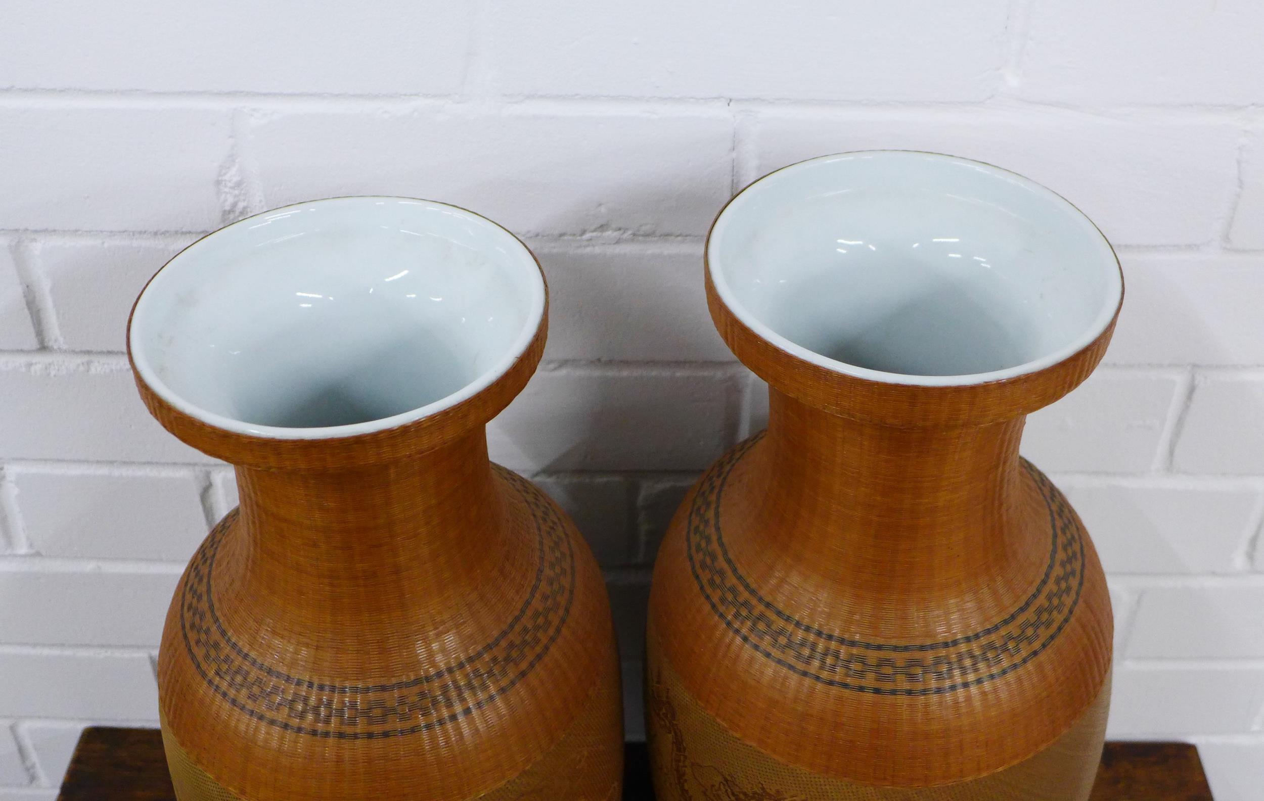 Pair of chinoiserie vases with a woven covering, 46cm (2) - Image 3 of 3