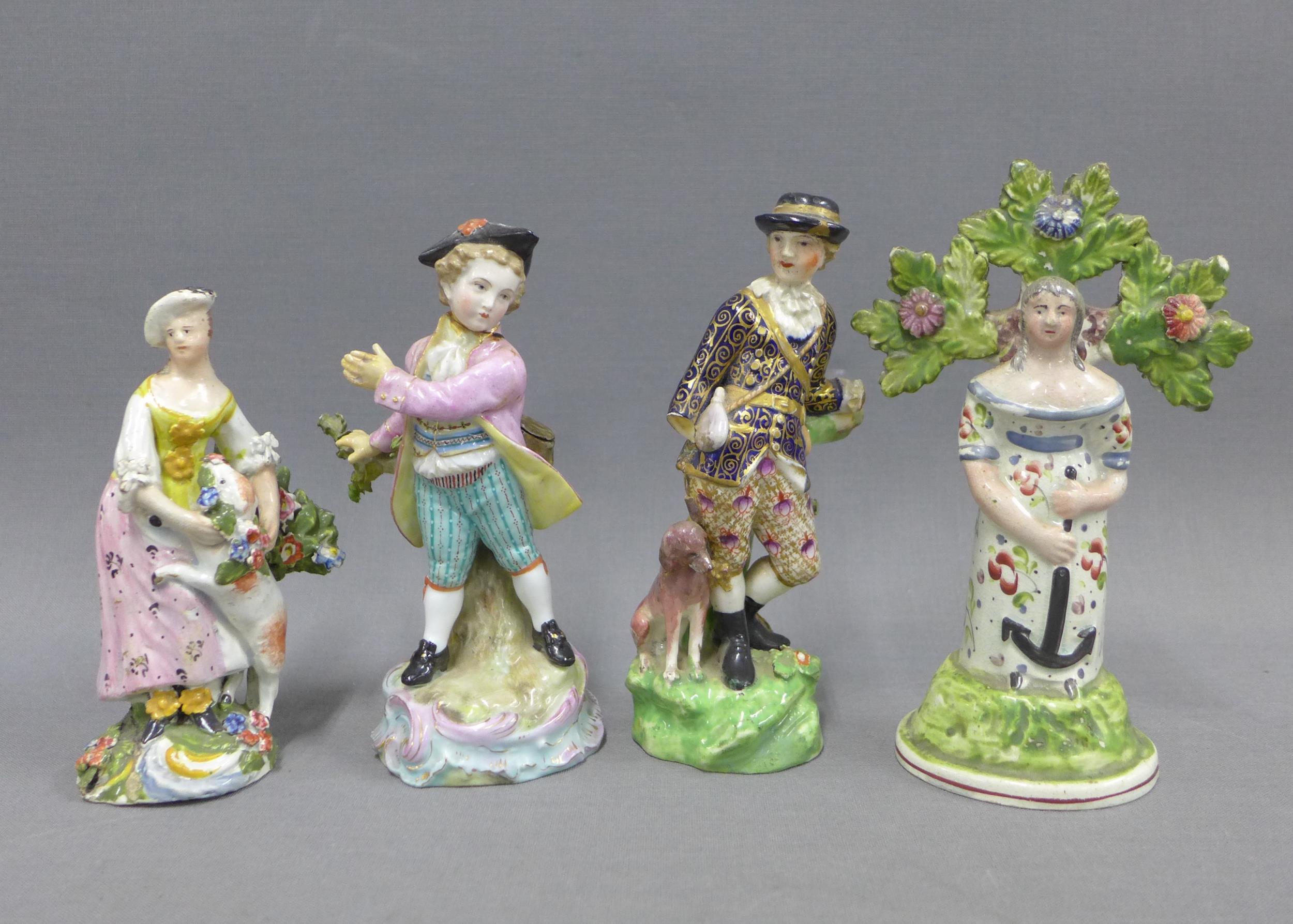 A group of Staffordshire pottery and continental porcelain figures to include a pearlware figure - Image 2 of 4