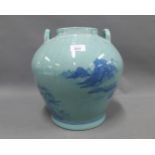 Modern Chinese temple jar vase with loop handles, 31cm