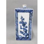 Chinese blue and white square form vase with prunus pattern, 20cm