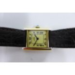 Lady's Must de Cartier wristwatch, tank dial with black roman numerals and blue steel hands, on a