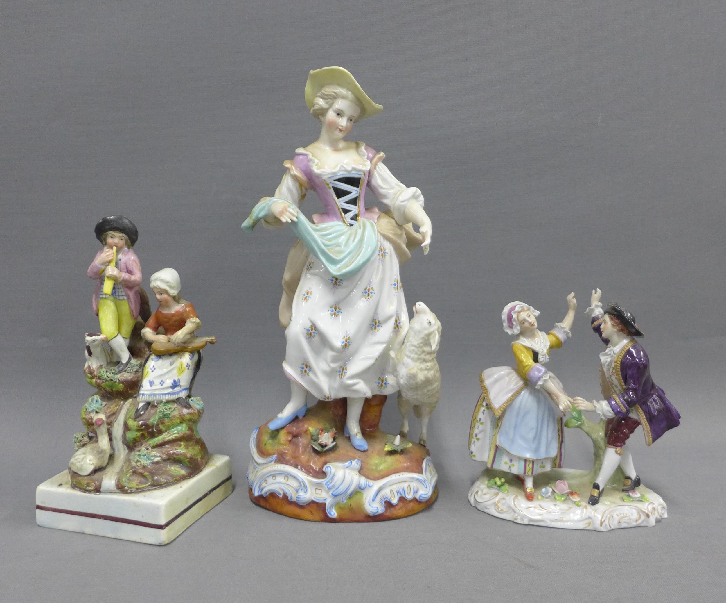 A group of Staffordshire pottery and continental porcelain figures to include a pearlware figure - Image 3 of 4