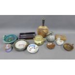 Collection of studio pottery to include vases, rectangular dish, plates, etc (12)