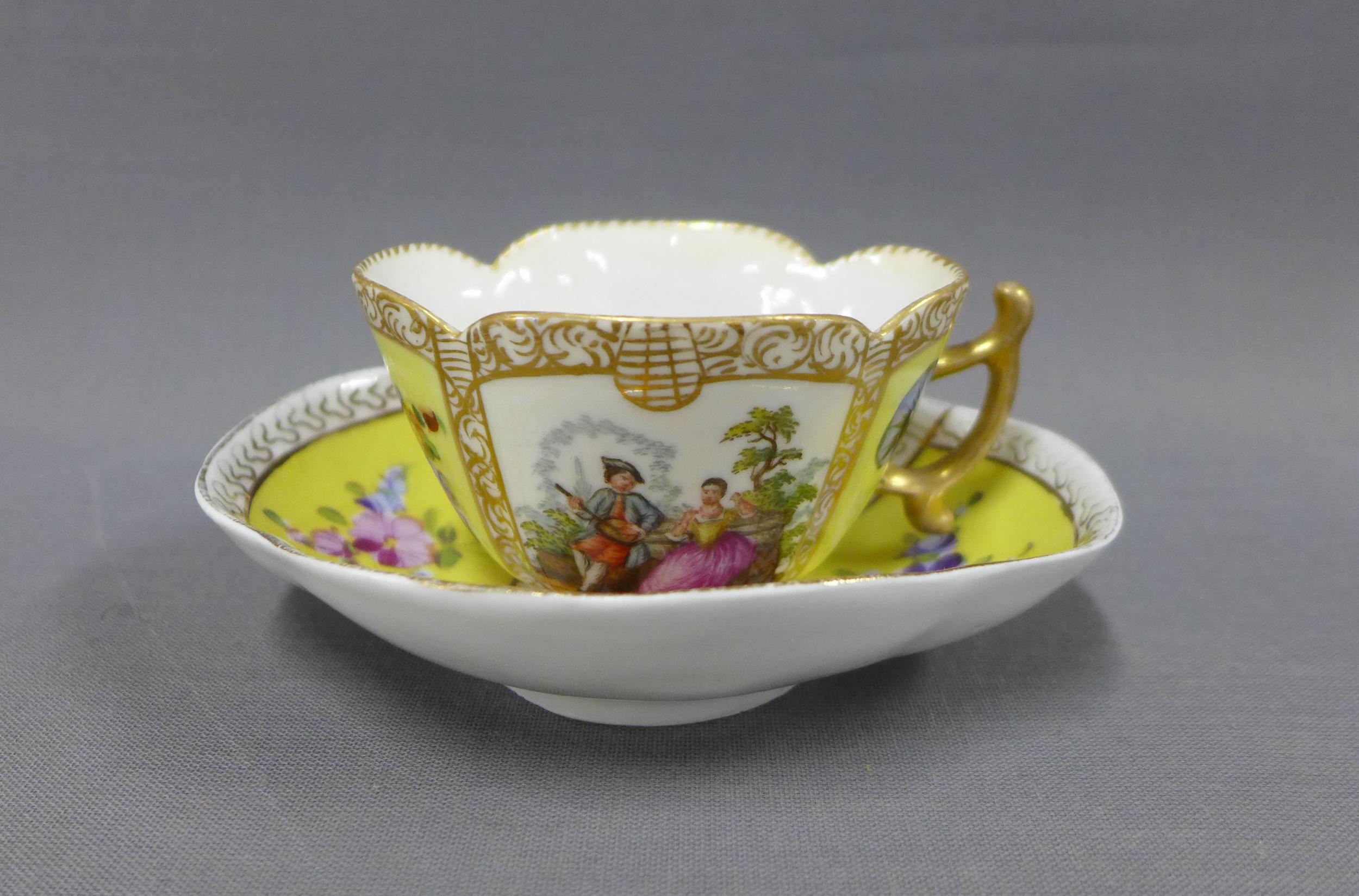 Collection of Meissen and Dresden porcelain cabinet cups and saucers, ( 9) - Image 4 of 4