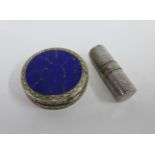1950s Marcel Rochas of Paris silver lipstick compact and a German silver powder compact with a lapis