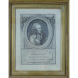 Marie Francois Arrouet de Voltaire and engraved print, framed under glass in an ornate frame,