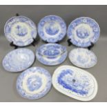 19th century Staffordshire blue and white transfer printed pottery to include British Rivers