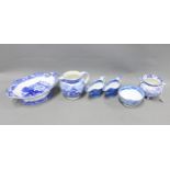 19th century Staffordshire blue and white transfer printed pottery to include Abbey pattern comport,