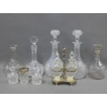 Collection of various glass decanters and stoppers, (a lot)