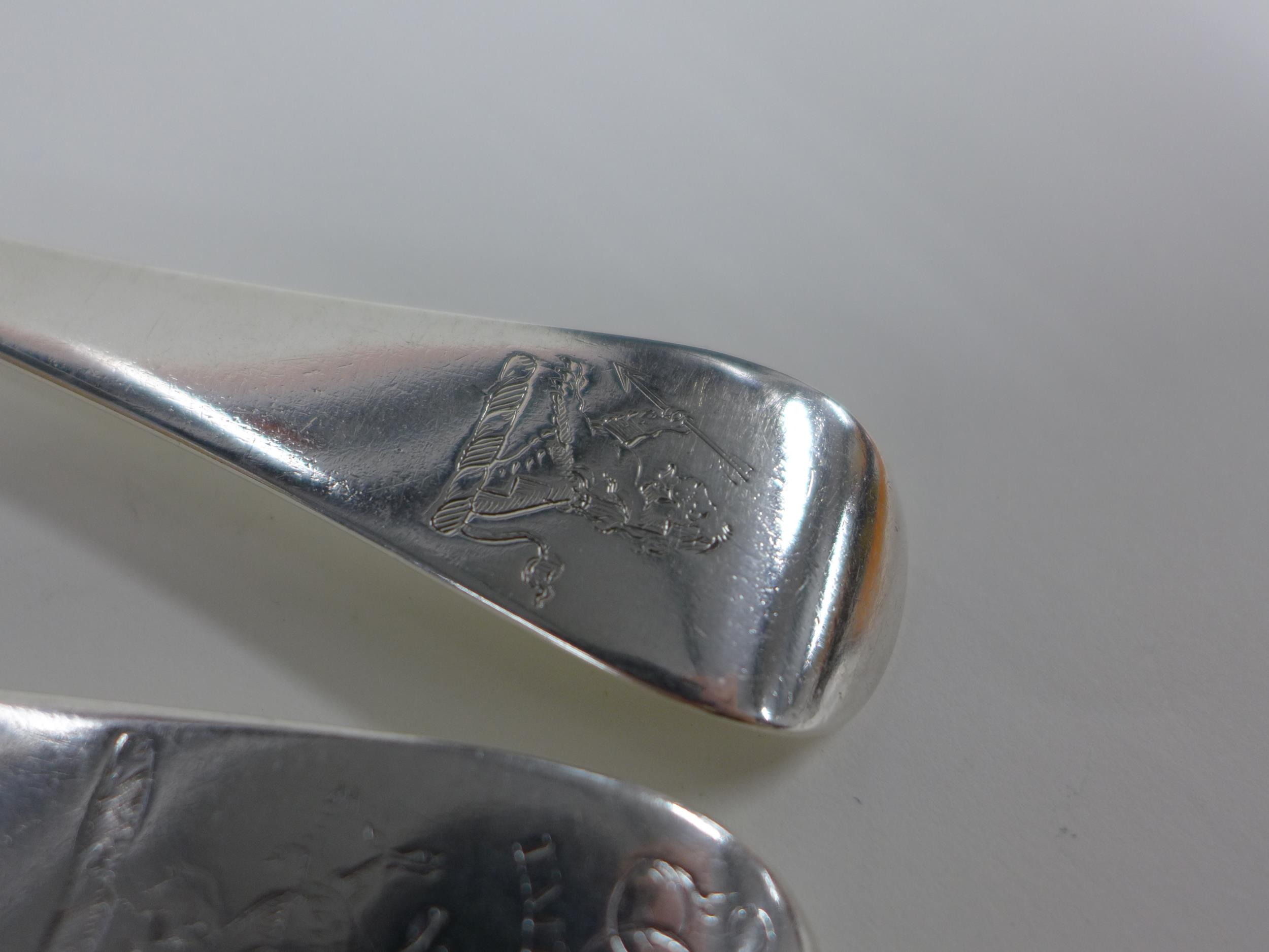 Rare George II hanoverian silver table spoon by William Aytoun, Edinburgh 1745 with engraved crest - Image 4 of 6