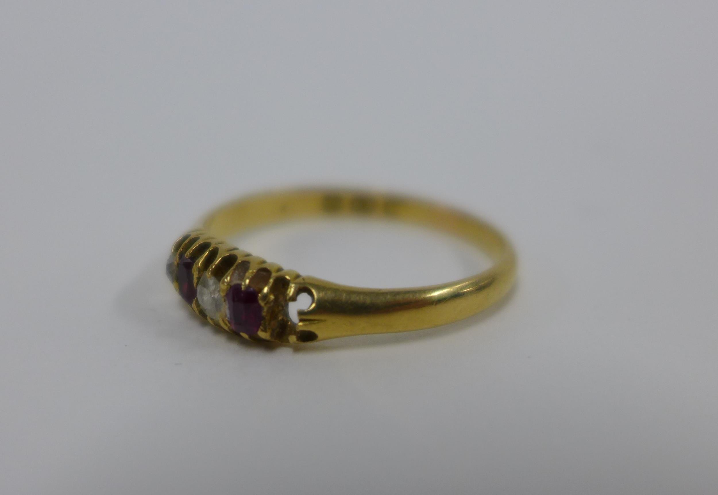 18ct gold wedding band and an 18ct gold diamond and ruby ring (one stone lacking) (2) - Image 2 of 3