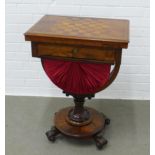 Early 19th century rosewood games and work table, with a chequer board fold out top above a single