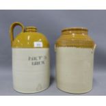 Brutus Brew stoneware flagon and another, (2)