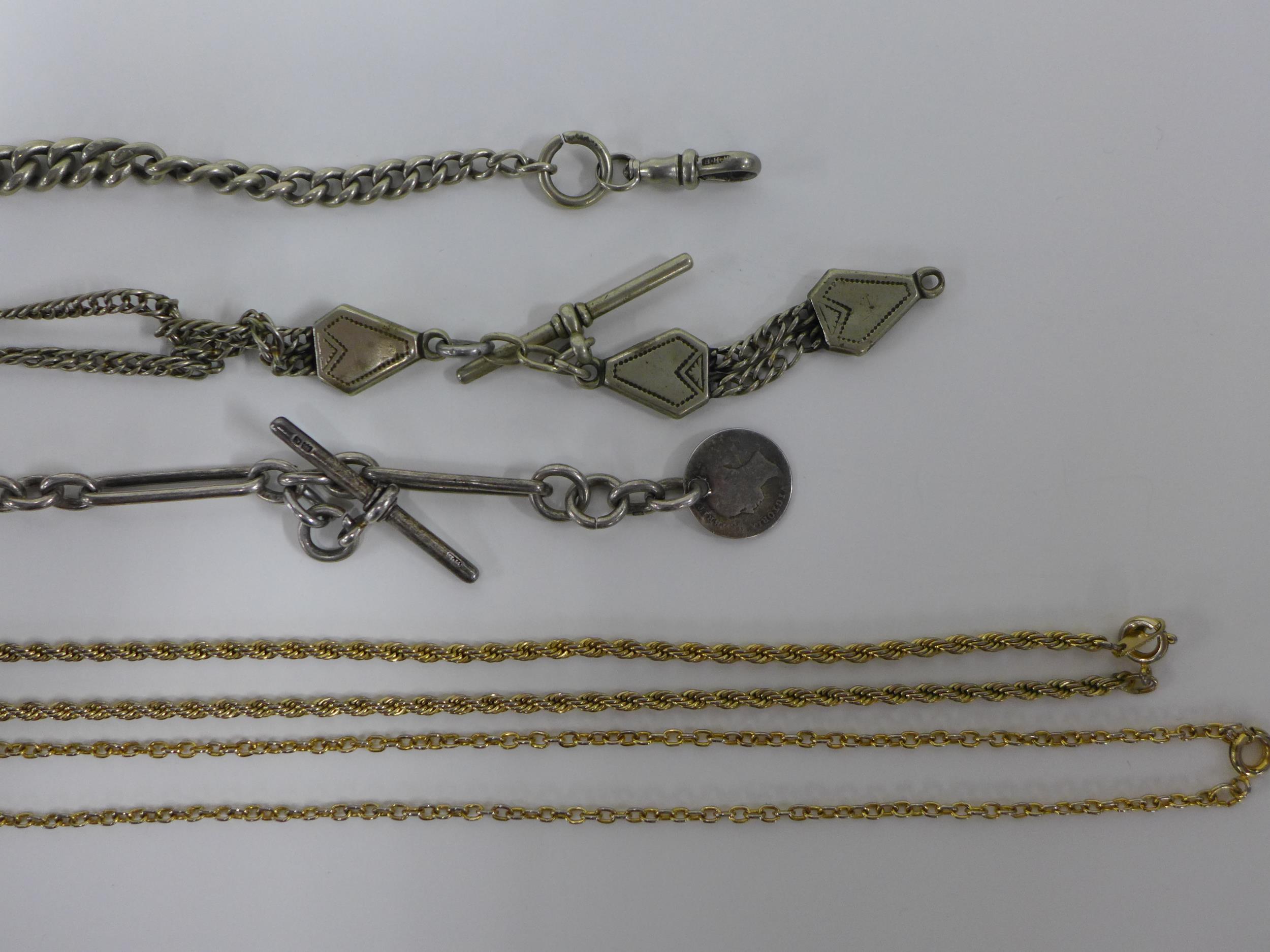 Haller AG pocket watch, silver watch chain, two others and two yellow metal chain necklaces (6) - Image 2 of 3