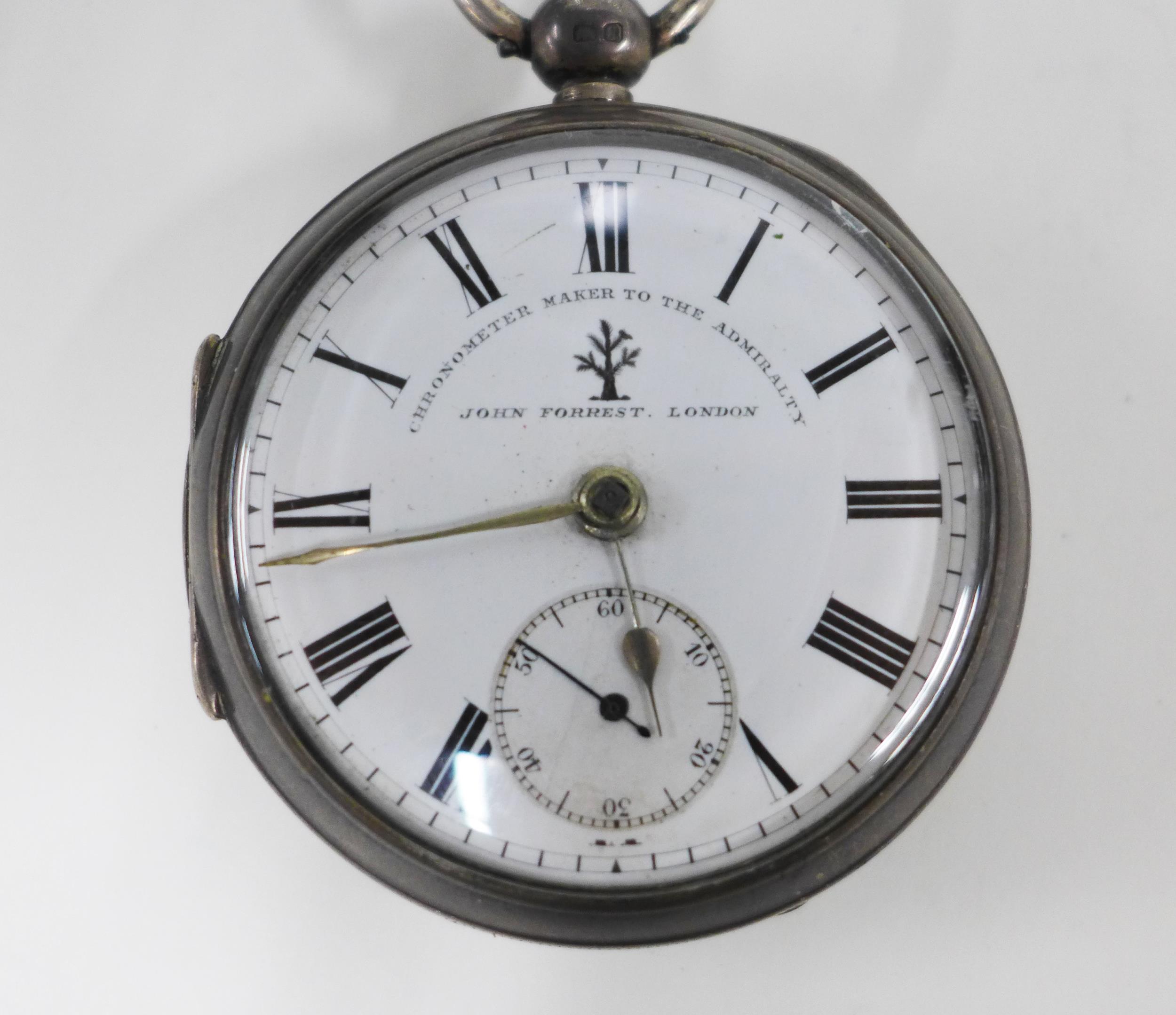 Edwardian silver case open faced pocket watch, John Forrest London, with black roman numerals, - Image 2 of 3