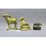Two Indian brass animal figures and a small bronze Rhino, tallest 9cm (3)