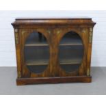 Victorian simulated walnut display cabinet with cavetto moulded top above a pair of glazed doors