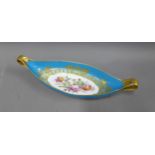 19th century French porcelain dish, bleu celeste with handpainted floral sprays, printed marks, 32cm