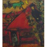 Marc Chagall, 'La Maison Rouge' colour lithograph print, under glass within a modern giltwood frame,