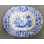 19th century Staffordshire blue and white transfer printed pottery Tripoli pattern meat platter /