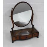 19th century mahogany and chequer string inlaid dressing mirror, with an oval plate and serpentine