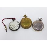 Two Victorian silver cased pocket watches and a gold plated pocket watch in full hunter case (3)