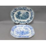 19th century Staffordshire blue and white transfer printed pottery ashets / platters to include