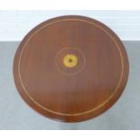 Regency style mahogany occasional table, circular top with boxwood fan detail on a fluted