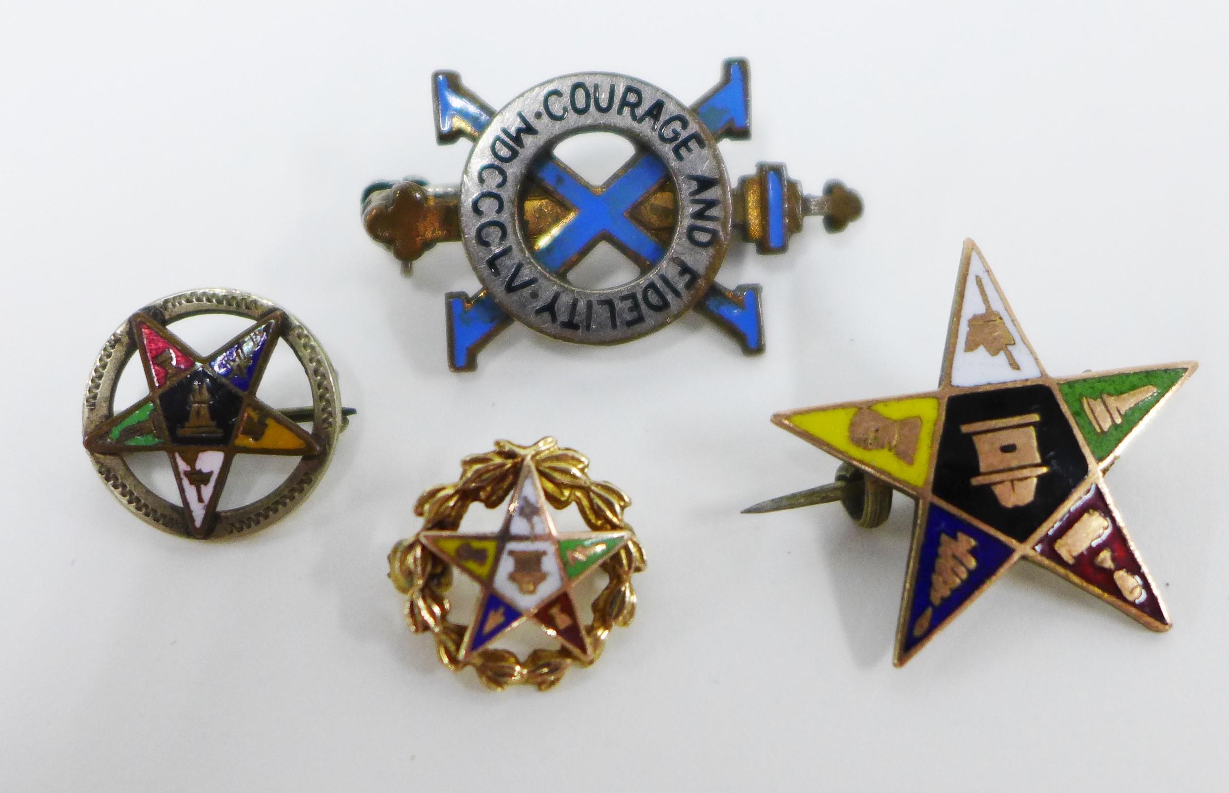 9ct gold enamel Eastern Star lapel badge and another stamped 10k, various silver and white metal - Image 3 of 4