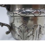 Edwardian silver reproduction twin handled porringer with leaf clasped pattern, London 1906, 15cm