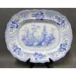 19th century Staffordshire blue and white transfer printed pottery Fountain Scenery pattern meat