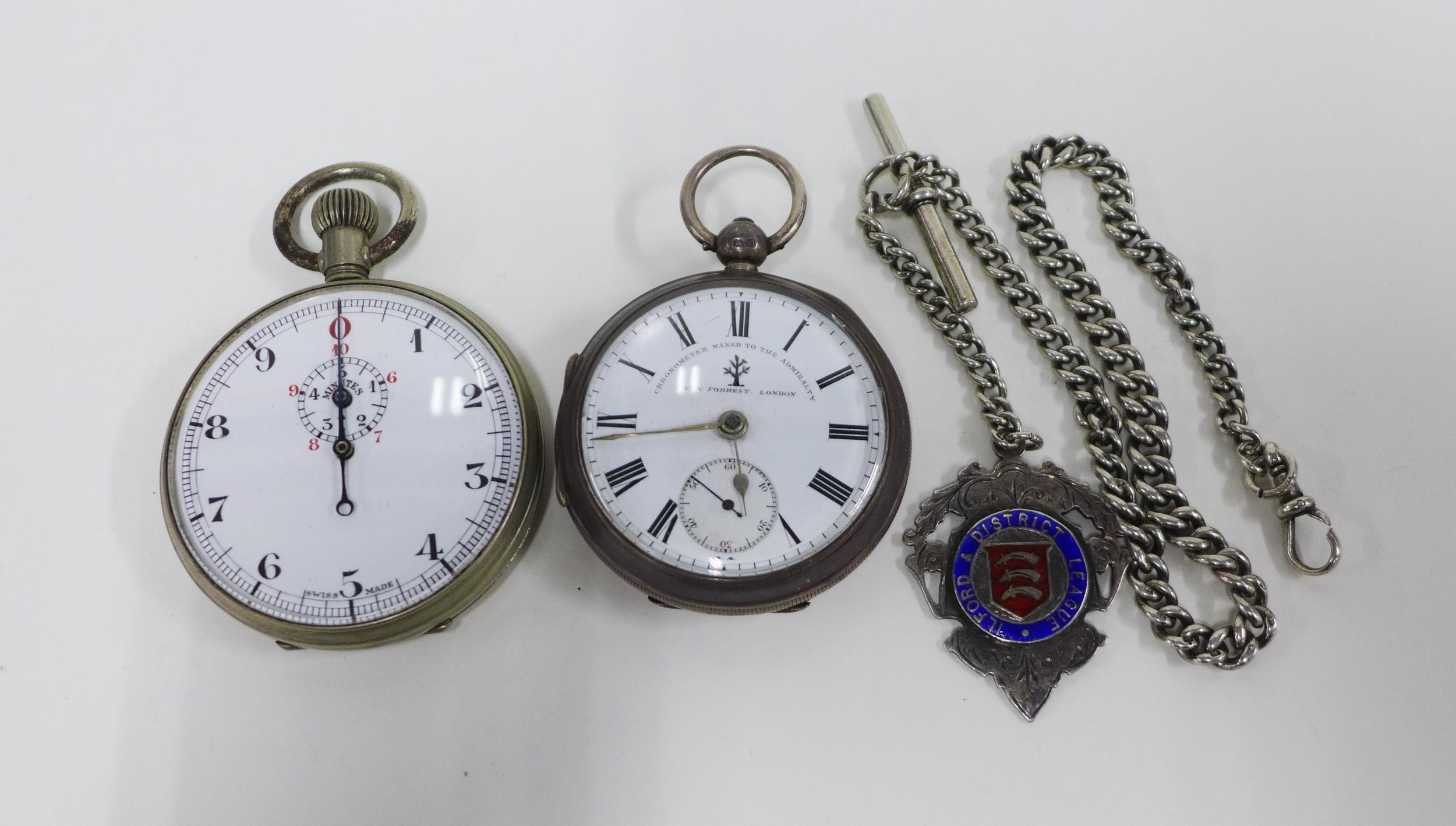 Edwardian silver case open faced pocket watch, John Forrest London, with black roman numerals,