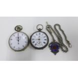 Edwardian silver case open faced pocket watch, John Forrest London, with black roman numerals,