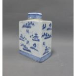 Blue and white chinoiserie pottery tea caddy and cover, 13cm
