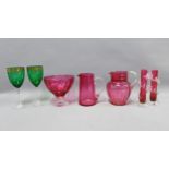 Collection of 19th century and later cranberry glass and two green wine glasses, (8)