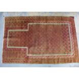 Eastern prayer rug, red field, the mihrab with an ivory border, 140 x 90cm