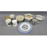 Collection of 19th century transfer printed pottery to include jugs, beakers and plates and a 20th