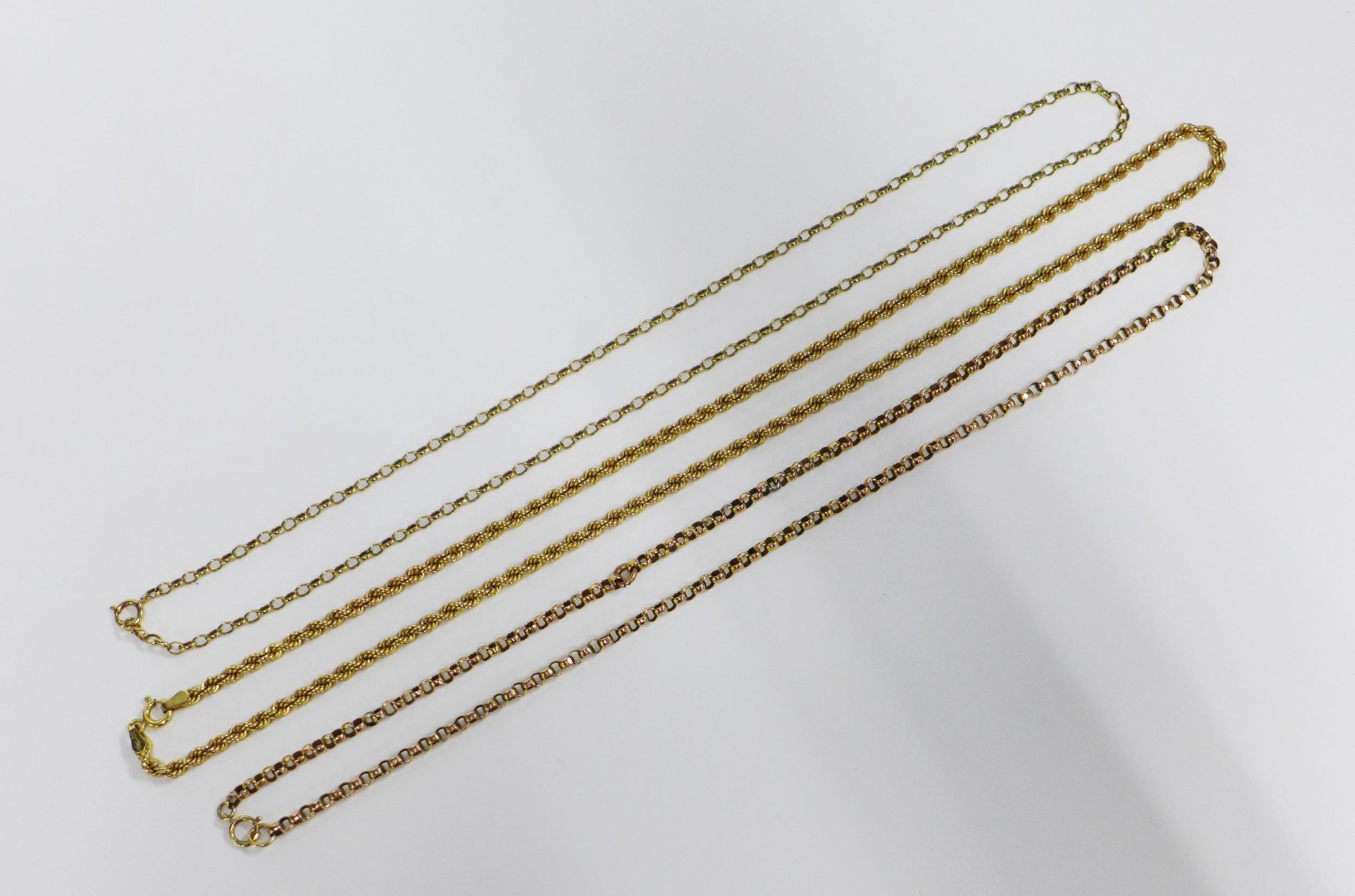 Three 9ct gold necklaces, approx. 16.5g