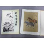 Japanese folio of prints, together with a set of horse paintings on silk, etc (a lot)