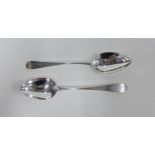 A pair of George III Scottish silver dessert spoons, pointed end old English, Alexander Edmonston,