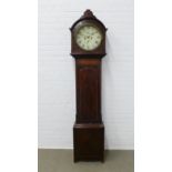 19th century mahogany longcase clock with circular white enamel dial with roman numerals, (a/f)